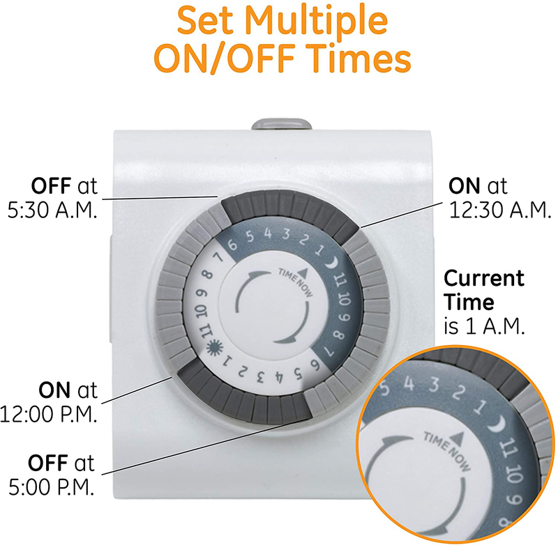 GE 24-Hour Heavy Duty Indoor Plug-in Mechanical Timer, 2 Grounded Outlets, 30 Minute Intervals, Daily On/Off Cycle, for Lamps, Seasonal, Christmas Tree Lights and Holiday Decorations, 15075 Home & Garden > Lighting Accessories > Lighting Timers GE   