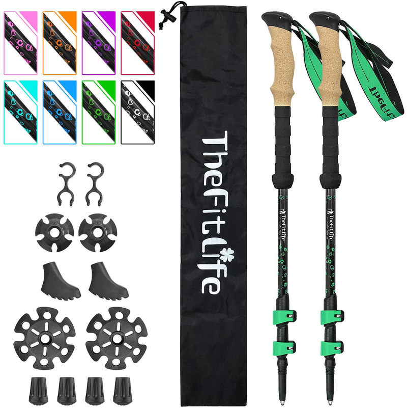 Thefitlife Carbon Fiber Trekking Poles – Collapsible and Telescopic Walking Sticks with Natural Cork Handle and Extended EVA Grips, Ultralight Nordic Hiking Poles for Backpacking Camping Sporting Goods > Outdoor Recreation > Camping & Hiking > Hiking Poles TheFitLife Green  