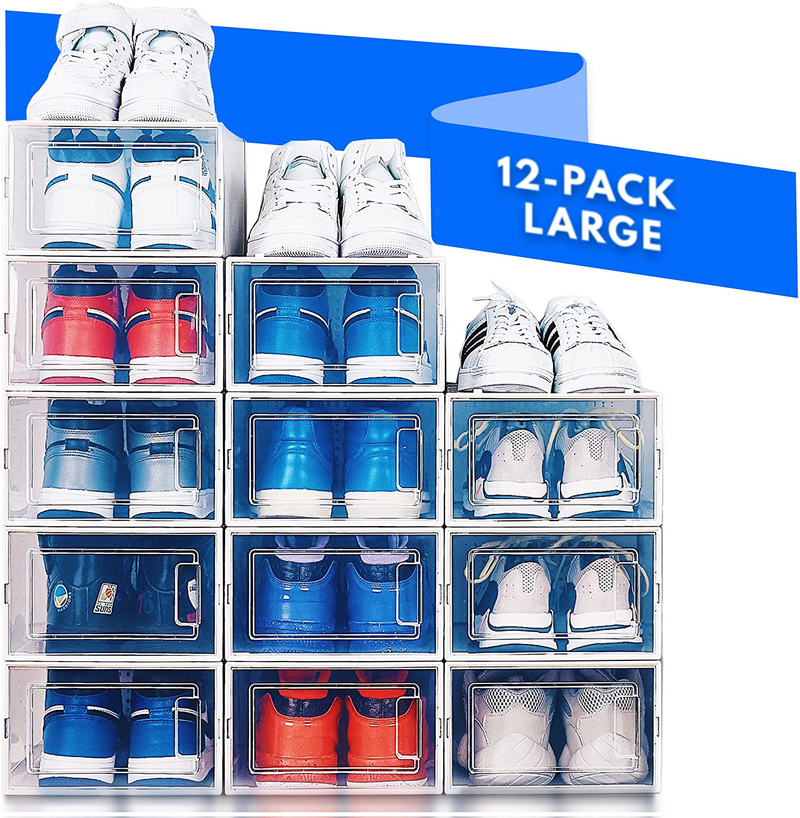 Shoe Boxes Clear Plastic Stackable, Clear Shoe Organizer for Closet, Shoe Storage Organizer, Clear Shoe Boxes Stackable, Shoe Storage Boxes, Plastic Shoe Boxes with Lids, Drop Front Shoe Box by NEATLY Furniture > Cabinets & Storage > Armoires & Wardrobes GDTIMES X-Large  