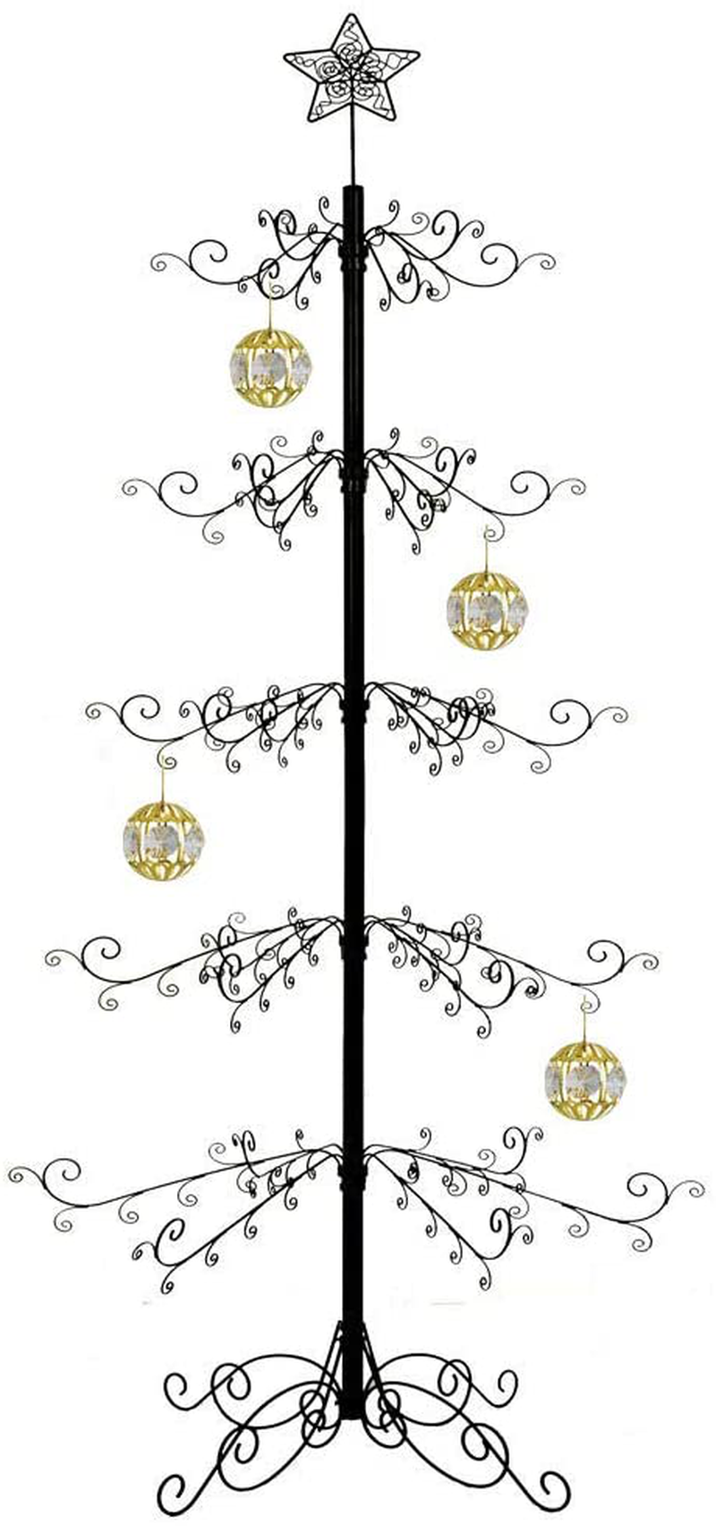 HOHIYA Wrought Iron Christmas Tree Ornament Display Stand Metal 7 to 8 Feet Black