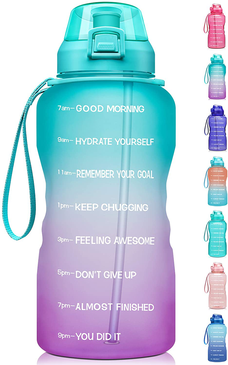 Fidus Large 1 Gallon/128oz Motivational Water Bottle with Time Marker & Straw,Leakproof Tritan BPA Free Water Jug,Ensure You Drink Enough Water Daily for Fitness,Gym and Outdoor Sports Sporting Goods > Outdoor Recreation > Winter Sports & Activities Fidus A1-Green/Purple Gradient 1 Gallon 