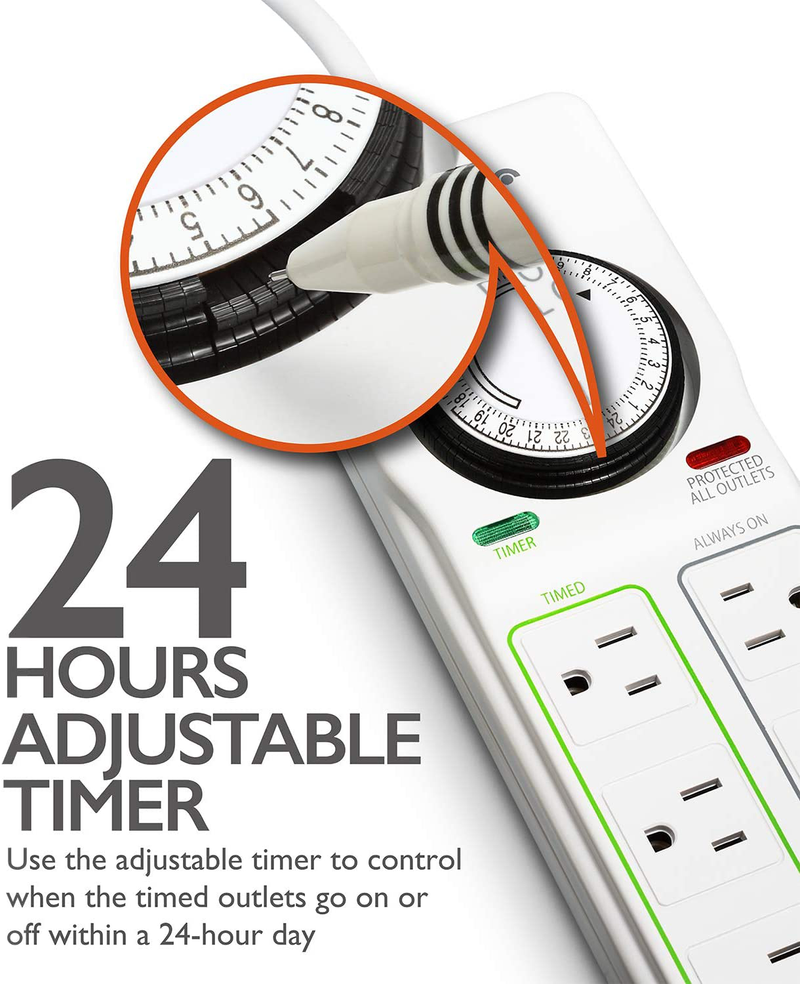 Fosmon 8-Outlet Surge Protector Timer, 24-Hours Mechanical Timer (4 Outlets Timed, 4 Outlets Always On) Power Strip Grounded Electrical Outlet for Plant Grow Lights, Reptile, Aquarium, ETL Listed Home & Garden > Lighting Accessories > Lighting Timers Fosmon   