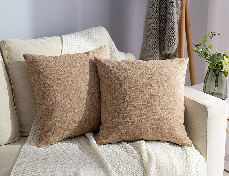 Stellhome Set of 2 Decorative Linen Throw Pillow Case Square Burlap Cushion Covers for Bedroom, 20 X 20 Inch (50 Cm), Natural Linen Home & Garden > Decor > Chair & Sofa Cushions Stellhome Natural Linen 2 pieces, 22"x22" 
