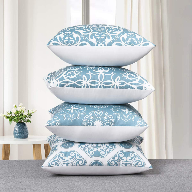 Fascidorm Blue Floral Throw Pillow Covers Vintage Mandala Decorative Throw Pillow Case Cushion Case for Room Bedroom Room Sofa Chair Car, Light Blue and White, Set of 4, 18 X 18 Inch Home & Garden > Decor > Chair & Sofa Cushions Fascidorm   