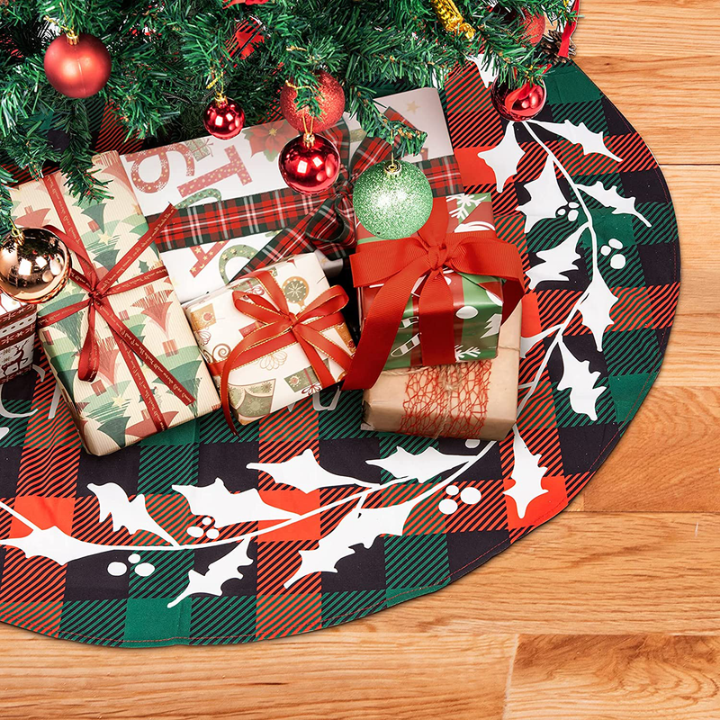 Red and Green Buffalo Plaid Christmas Tree Skirt, Ceephouge 48 inch Checkered Merry Christmas Mat for 5-7 FT Large Xmas Trees, Holiday Party Under Christmas Tree Decorations (Red Green Plaid) Home & Garden > Decor > Seasonal & Holiday Decorations > Christmas Tree Skirts Ceephouge   