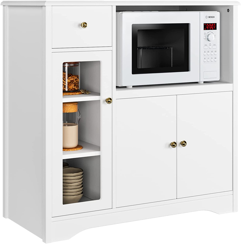 HORSTORS Microwave Cabinet, Kitchen Storage Hutch Cabinet with Drawer and Doors, Floor Standing Buffet Server Sideboard for Dining Room, Living Room, Bathroom, White Home & Garden > Kitchen & Dining > Food Storage HORSTORS   
