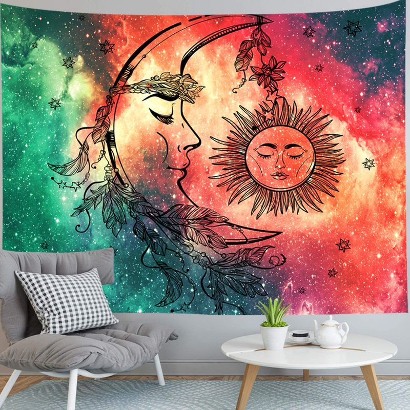 Sylfairy Tapestry Wall Hanging, Celestial Moon Sun Wall Tapestry, Hippie Mandala Tapestries Wall Art Decoration for Bedroom Living Room Dorm Table Cover Picnic Mat Beach Blanket 82" X 59"(Moon Sun) Home & Garden > Decor > Artwork > Decorative Tapestries Sylfairy   