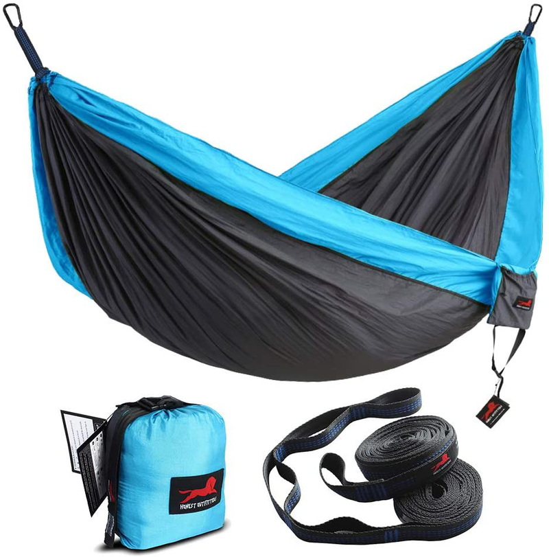 HONEST OUTFITTERS Double Camping Hammock with Hammock Tree Straps,Portable Parachute Nylon Hammock for Backpacking Travel