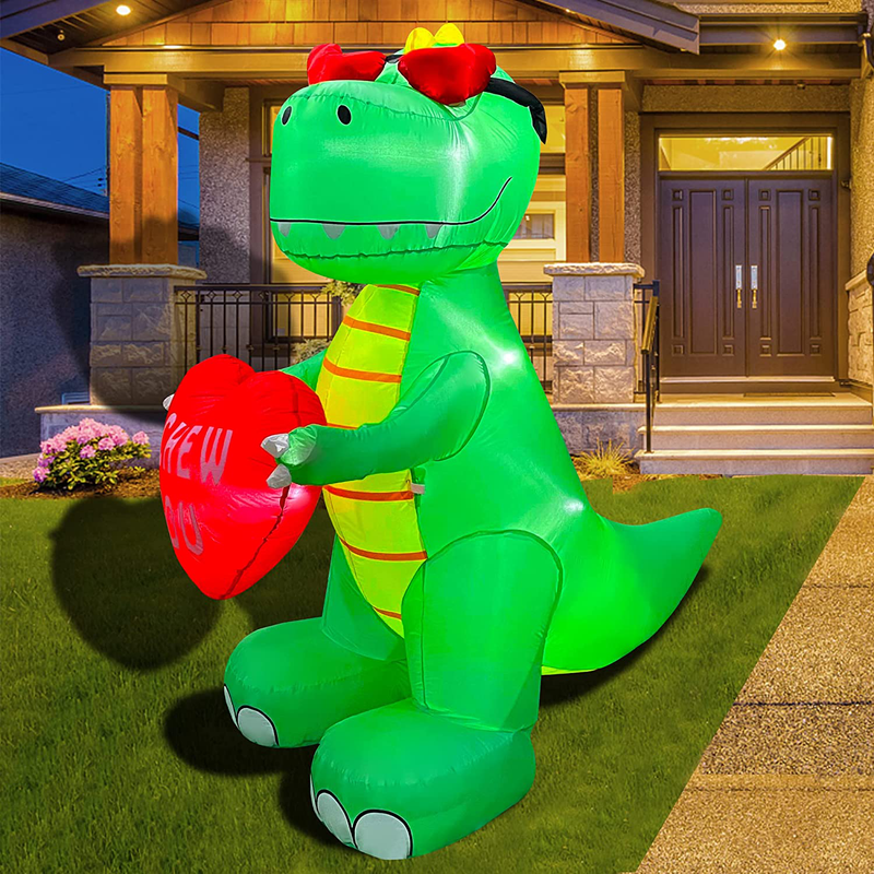 SEASONBLOW 6 FT Inflatable Valentine'S Day Dinosaur with Heart LED Lighted Decoration for Birthday Wedding Yard Lawn Garden Indoor Outdoor Decor Home & Garden > Decor > Seasonal & Holiday Decorations SEASONBLOW   