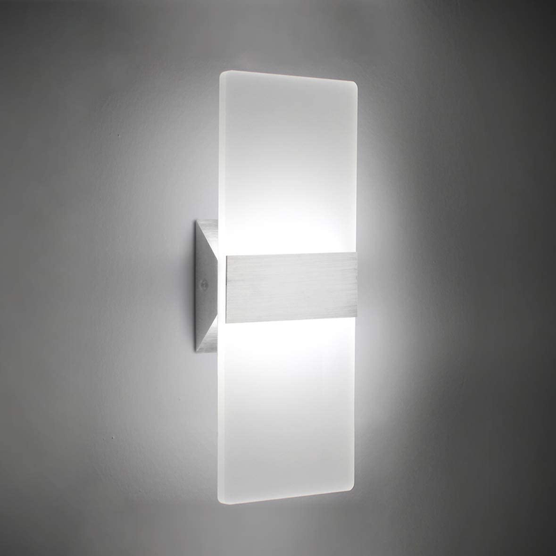 Modern LED Acrylic Wall Sconce 12W Cool White 6000K up down Lamp for Bedroom Corridor Stairs Bathroom Indoor Lighting Fixture Lamps Home Room Decor Not Dimmable No Plug(1 Pack)
