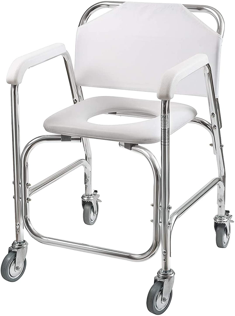 DMI Rolling Shower Chair, Commode, Transport Chair, Rolling Bathroom Wheelchair for Handicap, Elderly, Injured or Disabled, 250 Lb. Weight Capacity
