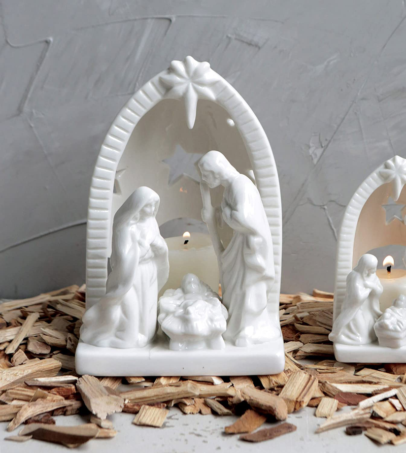 Creative Co-Op Ceramic Nativity Tealight Holder, 6.5 Inch, White Home & Garden > Decor > Home Fragrance Accessories > Candle Holders Creative Co-Op   