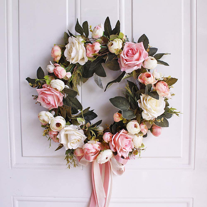 Lvydec Artificial Rose Flower Wreath - Door Wreath 13 Inch Fake Rose Spring Wreath for Front Door, Wall, Wedding, Home Décor Home & Garden > Plants > Flowers Lvydec   