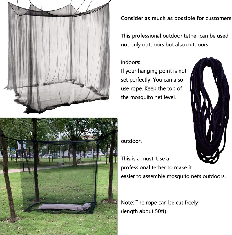 Comtelek Mosquito NET for Bed Canopy, Four Corner Post Curtains Bed Canopy Elegant Mosquito Net Set, Stick Hook &Profession Rope for Net, Screen Netting Canopy Curtains, Full/Queen/King/Black Sporting Goods > Outdoor Recreation > Camping & Hiking > Mosquito Nets & Insect Screens Comtelek   