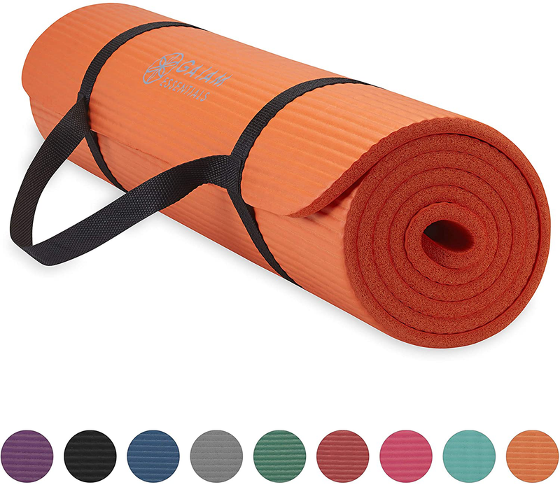 Gaiam Essentials Thick Yoga Mat Fitness & Exercise Mat with Easy-Cinch Yoga Mat Carrier Strap, 72"L x 24"W x 2/5 Inch Thick  Gaiam Orange  
