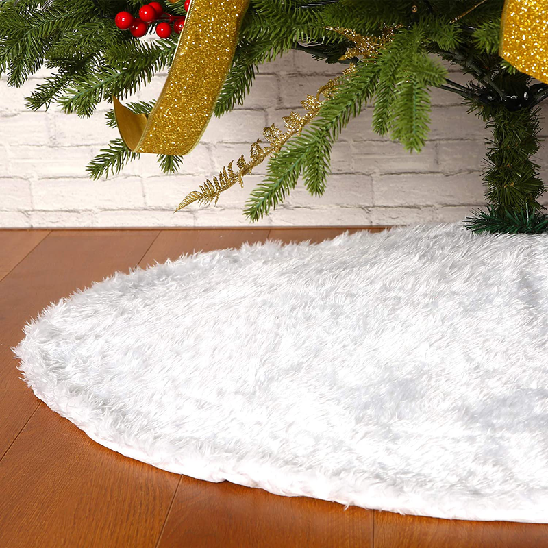 Sattiyrch Halloween Tree Skirt, Holiday Decoration for Christmas Tree (Black and White, 48in) Home & Garden > Decor > Seasonal & Holiday Decorations > Christmas Tree Skirts Sattiyrch White Faux Fur 36in 