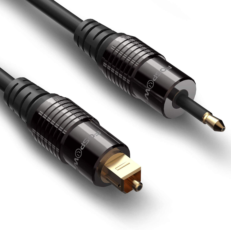 FosPower (6 Feet) 24K Gold Plated Toslink to Mini Toslink Digital Optical S/PDIF Audio Cable with Metal Connectors & Strain-Relief PVC Jacket