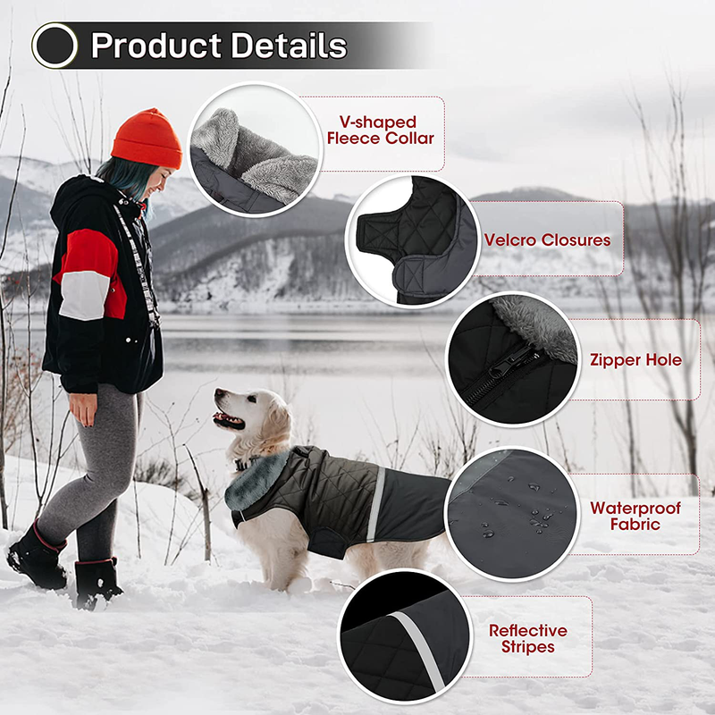 Dogcheer Fleece Collar Dog Coat, Reversible Winter Dog Clothes Warm Christmas Pet Jacket for Cold Weather, Waterproof Puppy Vest Apparel for Small Medium Large Dogs Animals & Pet Supplies > Pet Supplies > Dog Supplies > Dog Apparel Dogcheer   