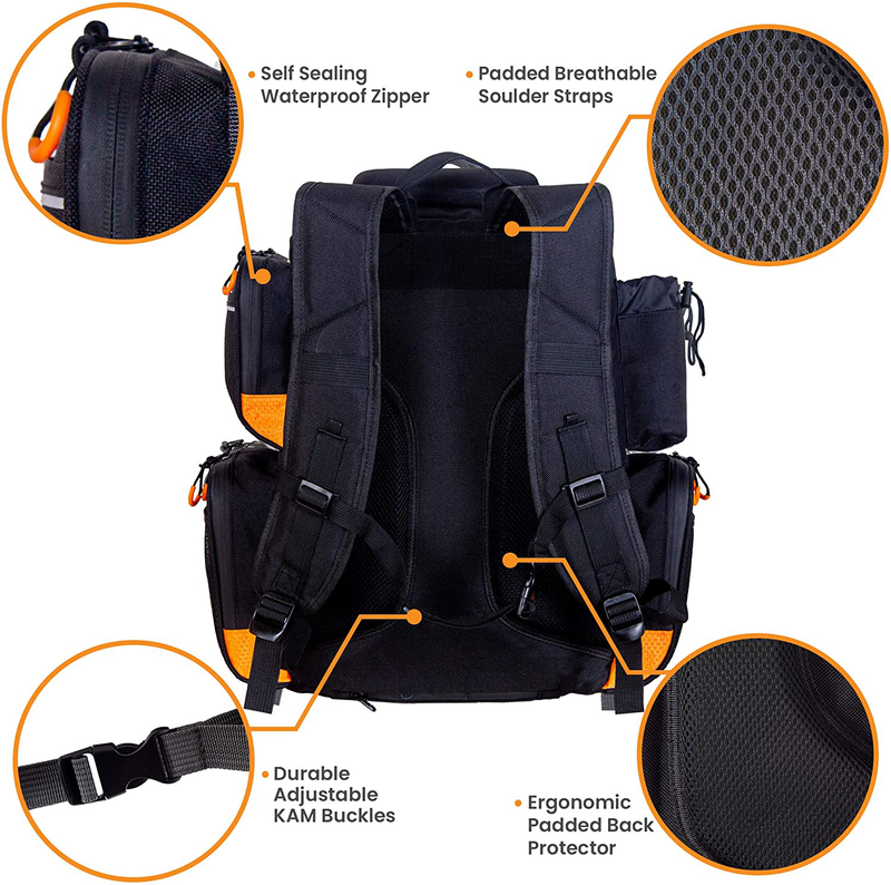etacklepro Fishing Backpack Waterproof Tackle Bag with Protective Rain Cover Includes 4 Tackle Boxes Stainless Steel Fishing Pliers and Lanyard