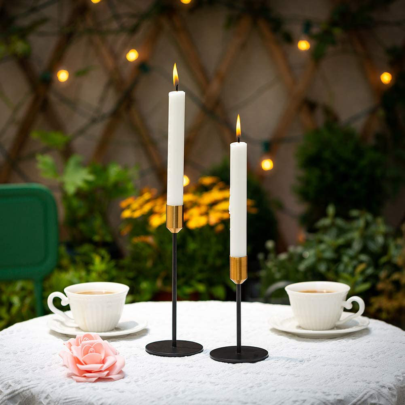 Nuptio Candlestick Holders Taper Candle Holders, 2 Pcs Candle Stick Holders Set, Gold & Black Brass Candlestick Holders Set Table Decorative Modern Candle Holders for Tapered Candles (S + L) Home & Garden > Decor > Home Fragrance Accessories > Candle Holders NUPTIO   