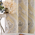 Linen Textured Curtains for Bedroom Damask Printed Drapes Vintage Linen Look Medallion Curtain Panels Red Window Treatments Room Darkening for Living Room Patio Door 2 Panels 84 Inch Terrared Home & Garden > Decor > Window Treatments > Curtains & Drapes jinchan Yellow W50 x L95 