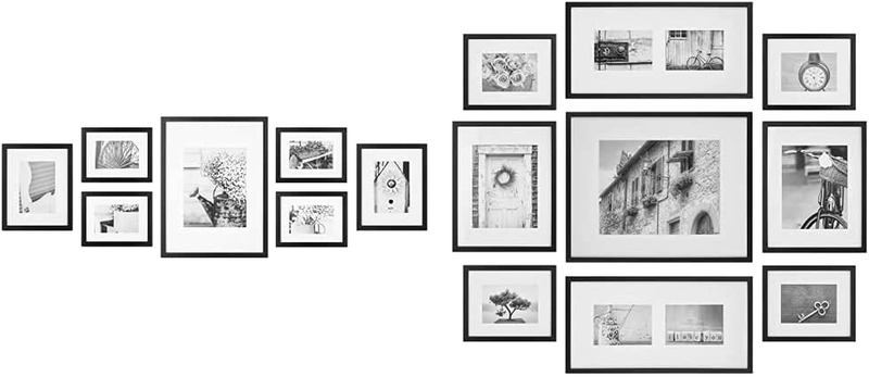Gallery Perfect Photo Kit with Decorative Art Prints & Hanging Template Gallery Wall Frame Set, 7 Piece, White, 7 Piece Home & Garden > Decor > Picture Frames GALLERY PERFECT Black Photo Kit + Frame Gallery Wall Kit 