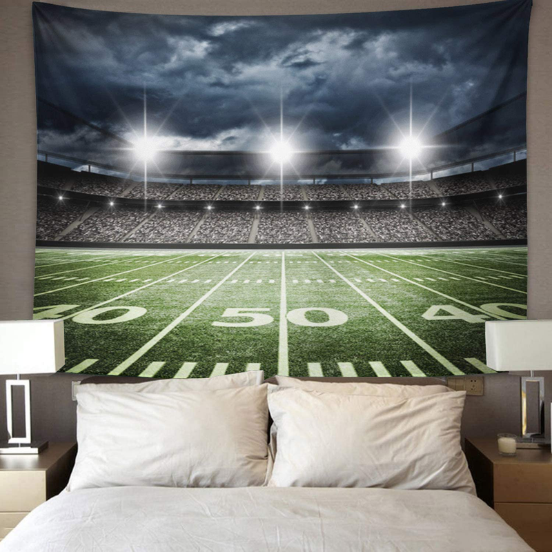 Emvency Tapestry Stadium Football Satdium Field Light Night Soccer Turf Home Decor Wall Hanging for Living Room Bedroom Dorm 50x60 Inches