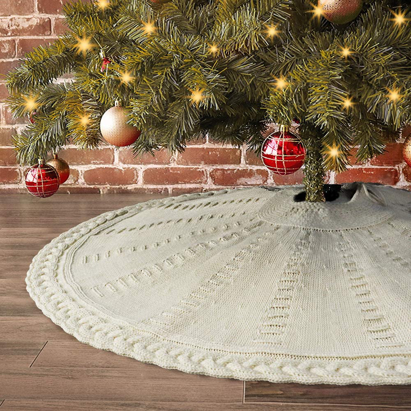 LimBridge Christmas Tree Skirt, 48 inches Cable Knit Knitted Thick Rustic Xmas Holiday Decoration, Cream Home & Garden > Decor > Seasonal & Holiday Decorations > Christmas Tree Skirts LimBridge Default Title  