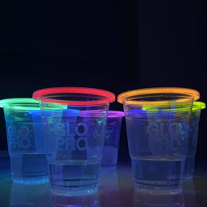 GLOWING PARTY CUPS 16 oz Plastic Clear Disposable Glow Stick Cup Neon Colors Kids Birthday Multi Color Sticks Light Up Glows In The Dark Night Event Favor Decorations Drink Supplies Arts & Entertainment > Party & Celebration > Party Supplies Glo Pro   