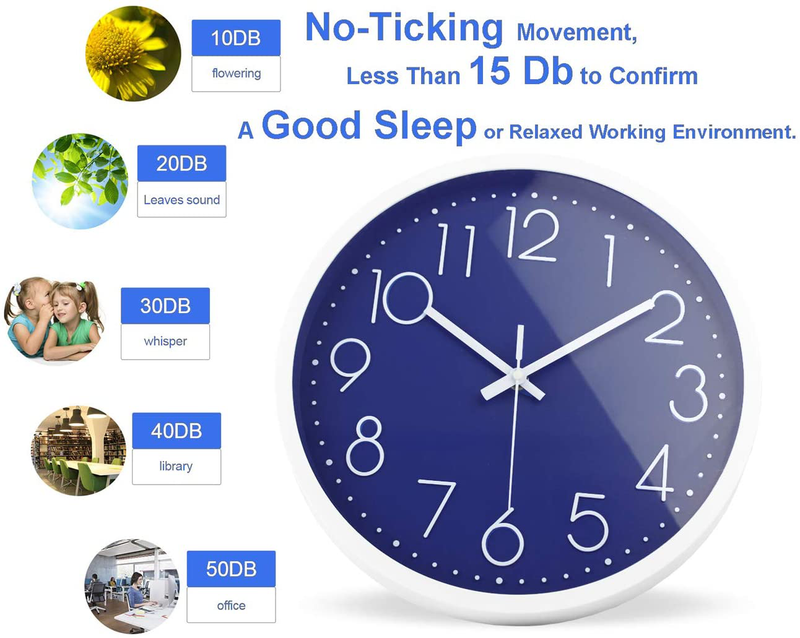 Filly Wink Modern Wall Clock Silent Non-Ticking Sweep Movement Battery Operated Easy to Read Home/Office/School Clock 12 Inch Blue Home & Garden > Decor > Clocks > Wall Clocks Filly Wink   