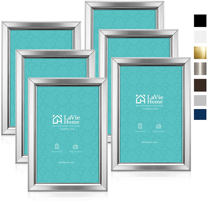 LaVie Home 4x6 Picture Frames (6 Pack, Black) Simple Designed Photo Frame with High Definition Glass for Wall Mount & Table Top Display, Set of 6 Classic Collection Home & Garden > Decor > Picture Frames LaVie Home Silver 4x6 