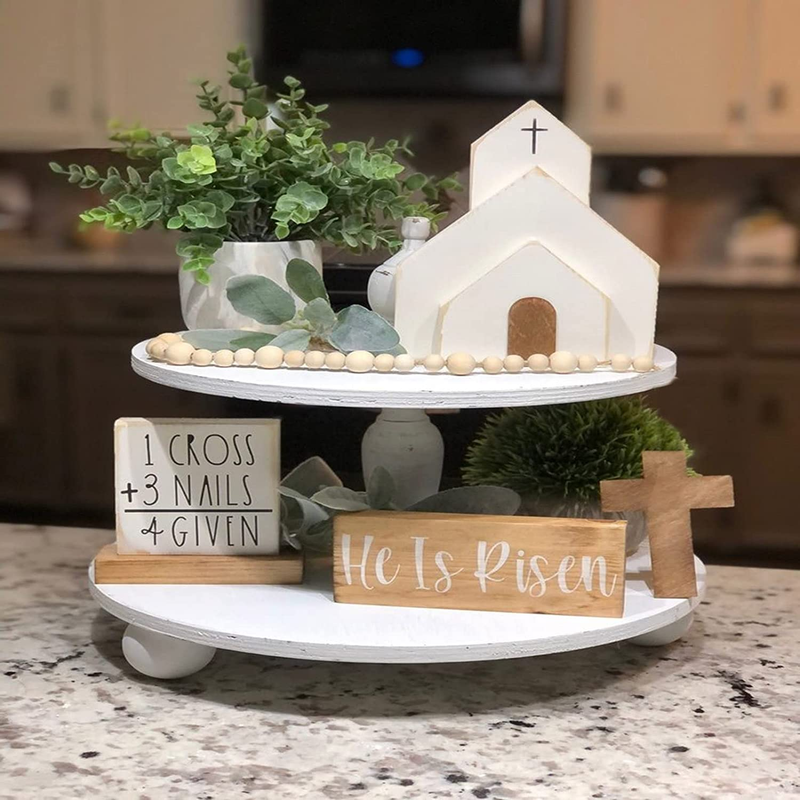 Easter Decorations, Easter Decor Farmhouse Rustic Tiered Tray Signs Rustic Easter Decoration for Home Table Kitchen (A)
