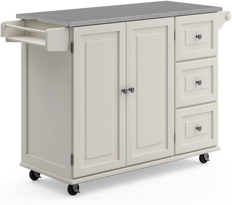 Homestyles Kitchen Cart with Stainless Steel Metal Top Rolling Mobile Kitchen Island with Storage and Towel Rack 54 Inch Width off White