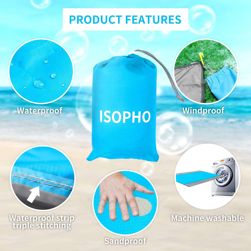 ISOPHO Beach Blanket, 79''×83'' Picnic Blankets Waterproof Sandproof for 4-7 Adults, Oversized Lightweight Beach Mat, Portable Picnic Mat, Sand Proof Mat for Travel, Camping, Hiking, Packable w/Bag Home & Garden > Lawn & Garden > Outdoor Living > Outdoor Blankets > Picnic Blankets ISOPHO   