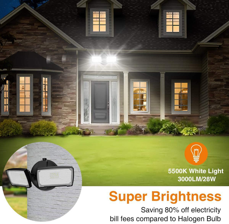 LEPOWER 3000LM LED Flood Light Outdoor, Switch Controlled LED Security Light, 28W Exterior Lights with 2 Adjustable Heads, 5500K, IP65 Waterproof for Garage, Yard, Patio
