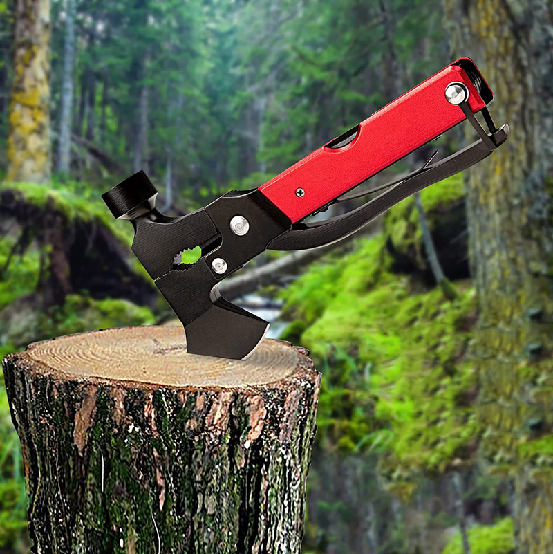 Multitool with Hammer & Axe, Stainless Steel Portable Tool with Axe, Hammer, Knife, Screwdrivers Pliers, Useful for Camping or Outdoor, Survival in Emergency, Gifts for Men and Women