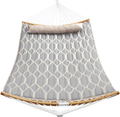 SONGMICS Hammock, Quilted Hammock with Curved Bamboo Spreaders, Pillow, 78.7 x 55.1 Inches, Portable Padded Hammock Holds up to 495 lb, Blue and Beige Rhombus UGDC034I02 Home & Garden > Lawn & Garden > Outdoor Living > Hammocks SONGMICS Gray and Beige Rhombus  