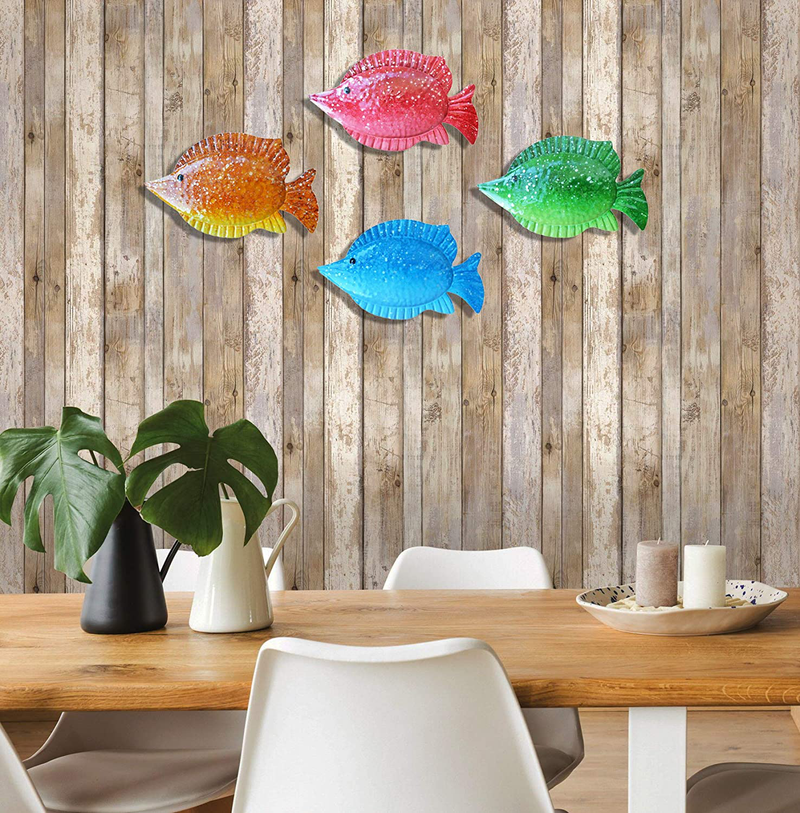 ShabbyDecor Coastal Ocean Sea Metal Fish Hanging Wall Art Decor Set of 4 for Outdoor or Indoor Home & Garden > Decor > Artwork > Sculptures & Statues ShabbyDecor   