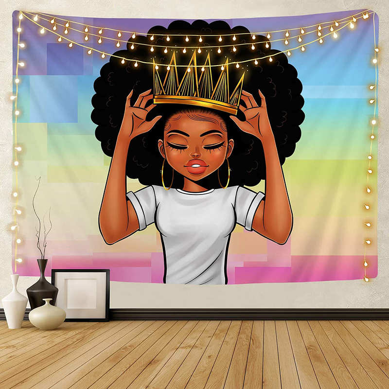 KOYI Black Girl Magic Tapestry African American Women Girl with Crown Wall Tapestry Afro Girls Black Queen Princess Wall Hanging Wall Art 51.2ʺ L × 59.1ʺ W Inches for Bedroom Living Room Dorm Room Home & Garden > Decor > Artwork > Decorative Tapestries KOYI 51.2ʺ L × 59.1ʺ W  