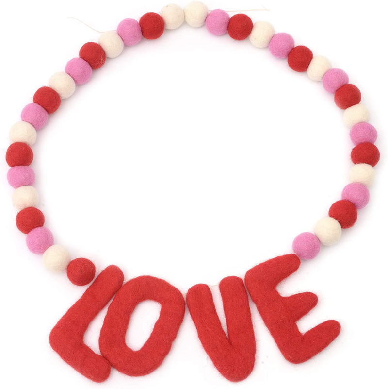 Glaciart One Felt Ball Garland Valentine - 7-Foot Decorative Wool Wall and Window Home Decor - Red, Pink, White Strands for Valentines, Wedding, Birthday, Baby Shower Party - 34 Balls, Love Banner Arts & Entertainment > Party & Celebration > Party Supplies Glaciart One   