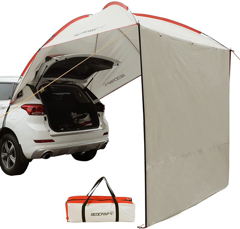 REDCAMP Waterproof Car Awning Sun Shelter, Portable Auto Canopy Camper Trailer Sun Shade for Camping, Outdoor, SUV, Beach Beige/Army Green Sporting Goods > Outdoor Recreation > Camping & Hiking > Tent Accessories REDCAMP Beige With Sidewall  