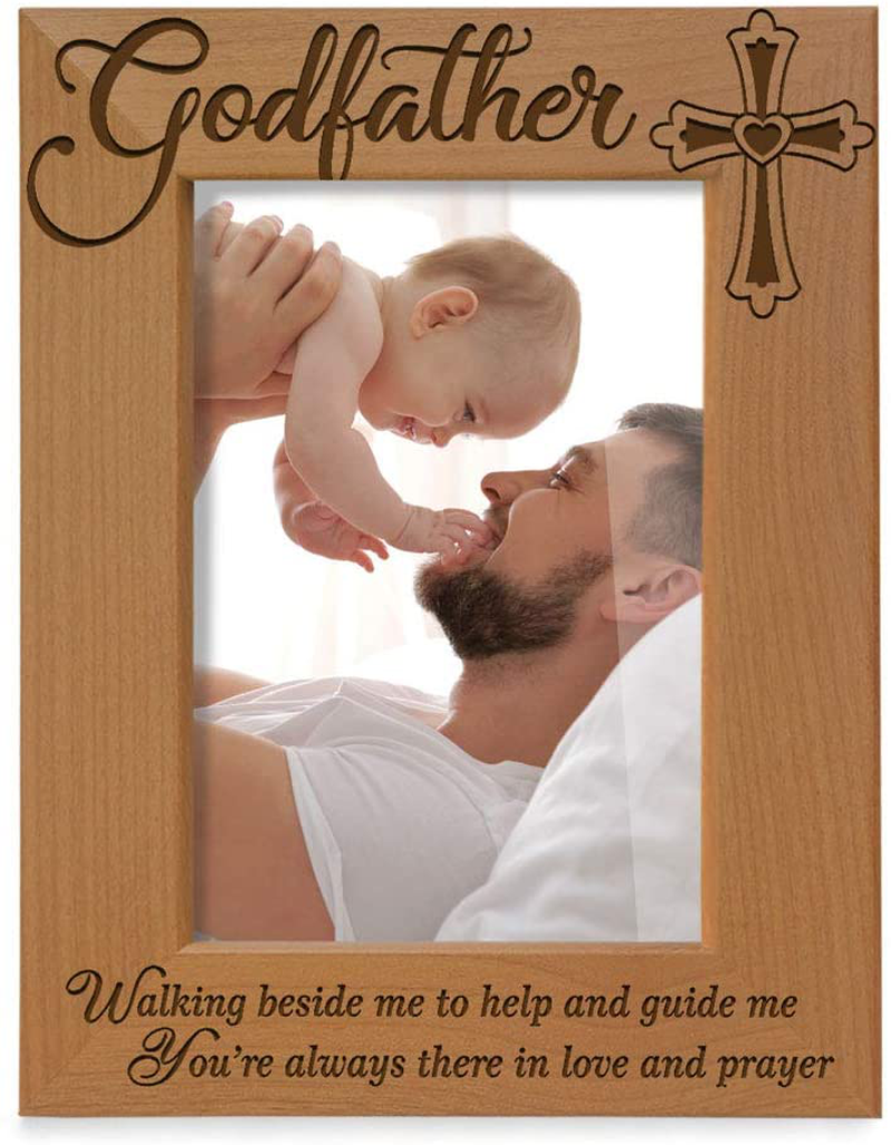 KATE POSH - Godfather Engraved Natural Wood Picture Frame, Cross Decor, Godfather Gift from Godchild, Baptism Gifts, Religious Catholic Gifts, Thank You Gifts (4" x 6" Vertical) Home & Garden > Decor > Seasonal & Holiday Decorations KATE POSH 4x6 Vertical (Godfather)  