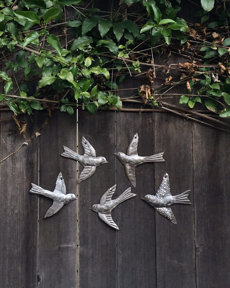 Set of 5 Small Birds Flying, Decorative Figurines, Haitian Recycled Metal Drum Wall Hanging Art, Nature Inspired, Home & Garden > Decor > Artwork > Sculptures & Statues It's Cactus   