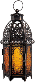 DECORKEY Vintage Large Size Decorative Candle Lantern, 12.8inch Moroccan Style Hanging Lantern, Metal Tabletop Lantern Decor, Halloween Candle Holders for Outdoor Patio (Amber) Arts & Entertainment > Party & Celebration > Party Supplies DECORKEY Amber  
