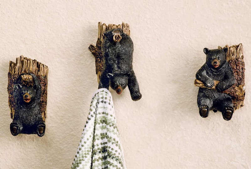Marco Set of Three Resin Black Bear and Tree Trunk Wall Hooks -Lodge Decor Home & Garden > Decor > Artwork > Sculptures & Statues Marco   