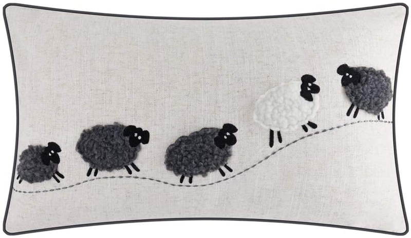 JWH Sheep Applique Accent Pillow Case Cashmere Cushion Cover Handmade Pillowcase for Home Sofa Car Bed Living Room Office Chair Decor Pillowslip 12 x 20 Inch Linen Home & Garden > Decor > Seasonal & Holiday Decorations JWH Creamy White  