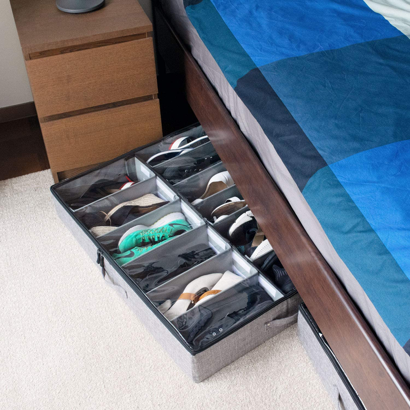 Low Profile under Bed Shoe Storage Organizer, 4.5 Inches Tall and Fits Beds 5 Inches off the Floor, Adjustable Dividers, Underbed Shoe Storage Solution - Set of 2 (Grey) Furniture > Cabinets & Storage > Armoires & Wardrobes storageLAB   