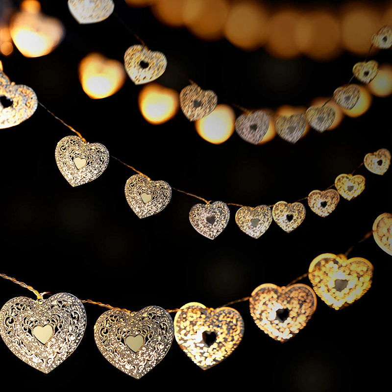 Metal Heart String Lights 13 Ft 20 Leds 2 Flicker Modes Wedding Hollow Out Heart String Lights Romantic Decorative Light for Valentine'S Day Parties Wedding DIY Home Mantel Decoration (Silver) Home & Garden > Decor > Seasonal & Holiday Decorations Mudder   