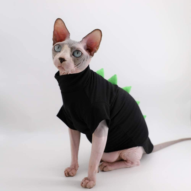 Dinosaur Design Sphynx Hairless Cat Clothes Cute Breathable Summer Cotton Shirts Cat Costume Pet Clothes,Round Collar Kitten T-Shirts with Sleeves, Cats & Small Dogs Apparel Animals & Pet Supplies > Pet Supplies > Cat Supplies > Cat Apparel Kitipcoo   
