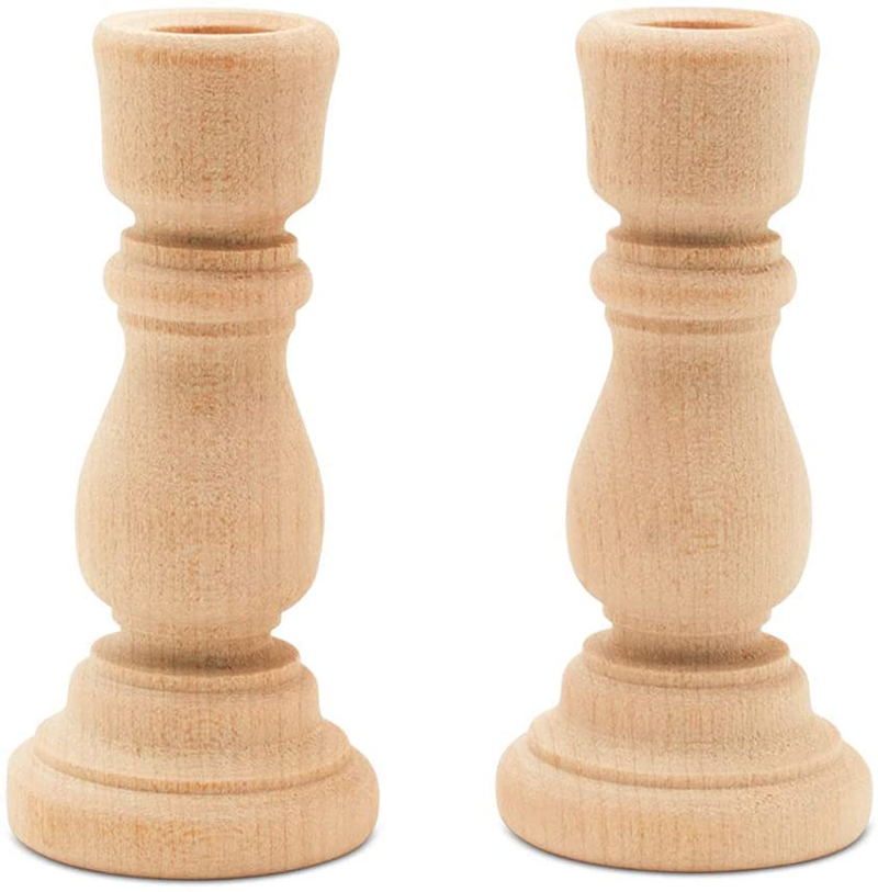 Classic Wooden Candlesticks 4 inches with 7/8 inch Hole, Set of 4 Unfinished Small Wooden Candle Holders to Craft, Paint or Decorate, by Woodpeckers Home & Garden > Decor > Home Fragrance Accessories > Candle Holders Woodpeckers Pack of 12 3 inch 
